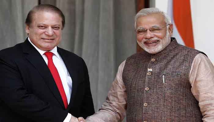 PM Narendra Modi exchanges pleasantries with Nawaz Sharif