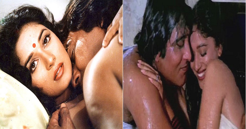 Actors get exited while acting intimate scenes and here you can find such one by Vinod Khanna with Madhuri Dixit- See Pics