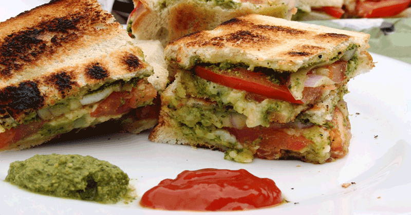 Grilled Tomato Cucumber Chutney Sandwich