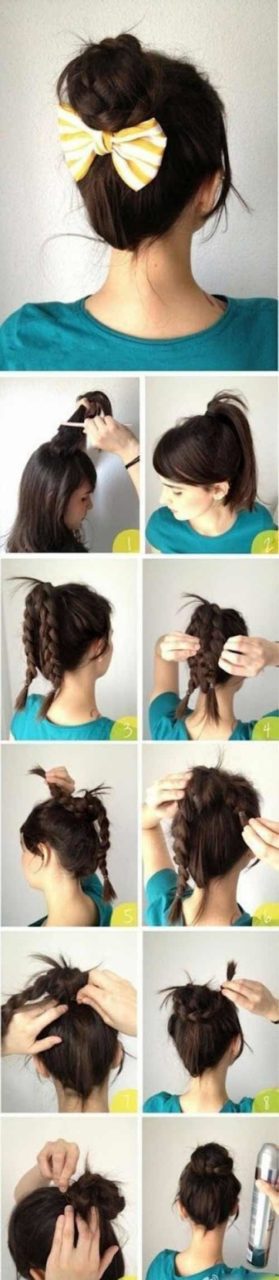 Messy Double Braid Bun Hairstyle: Step By Step Procedure